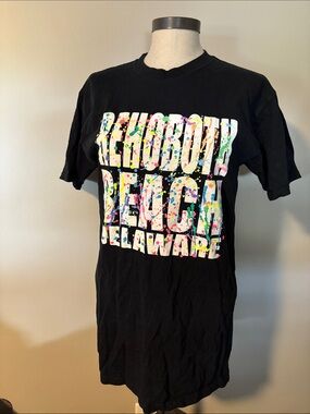 Jerzees Black Rehoboth Beach Delaware Graphic Tee with Multicolor Splatter